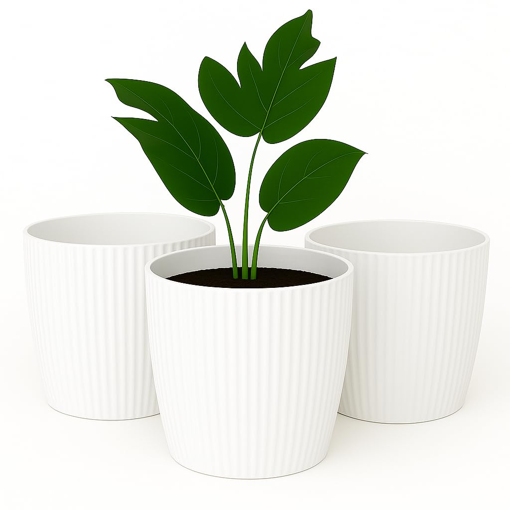 Home Garden Ornaments Blumentopf Set 3er – Kunststoff Übertopf, geriffeltes Design, modern & dekorat