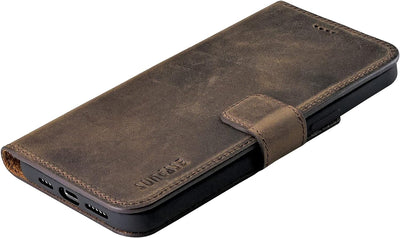 Suncase Book-Style Hülle kompatibel mit iPhone 12 Mini (5.4") Leder Tasche (Slim-Fit) Lederhülle Han