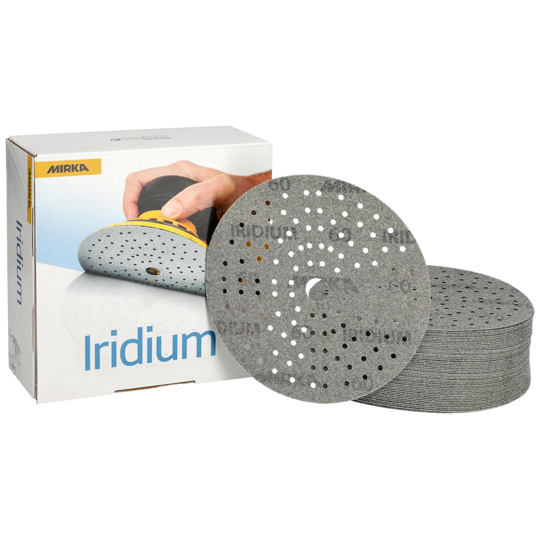Mirka Iridium Premium-Schleifpapier Ø 150mm Klett 121-Loch, Korn 60, 50 Stk/Zum Schleifen von Lack,