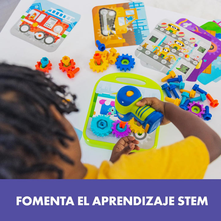 Learning Resources Design & Drill Zahnradwerkstatt, 55 Teile mit elektrischem Spielzeugbohrer, MINT-