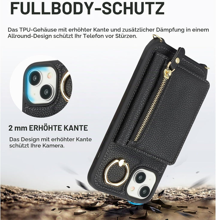 ELTEKER Handyhülle für iPhone 13 Mini Hülle mit Band Kartenfach Ringhalterung Geldbörse,Leder Klapph
