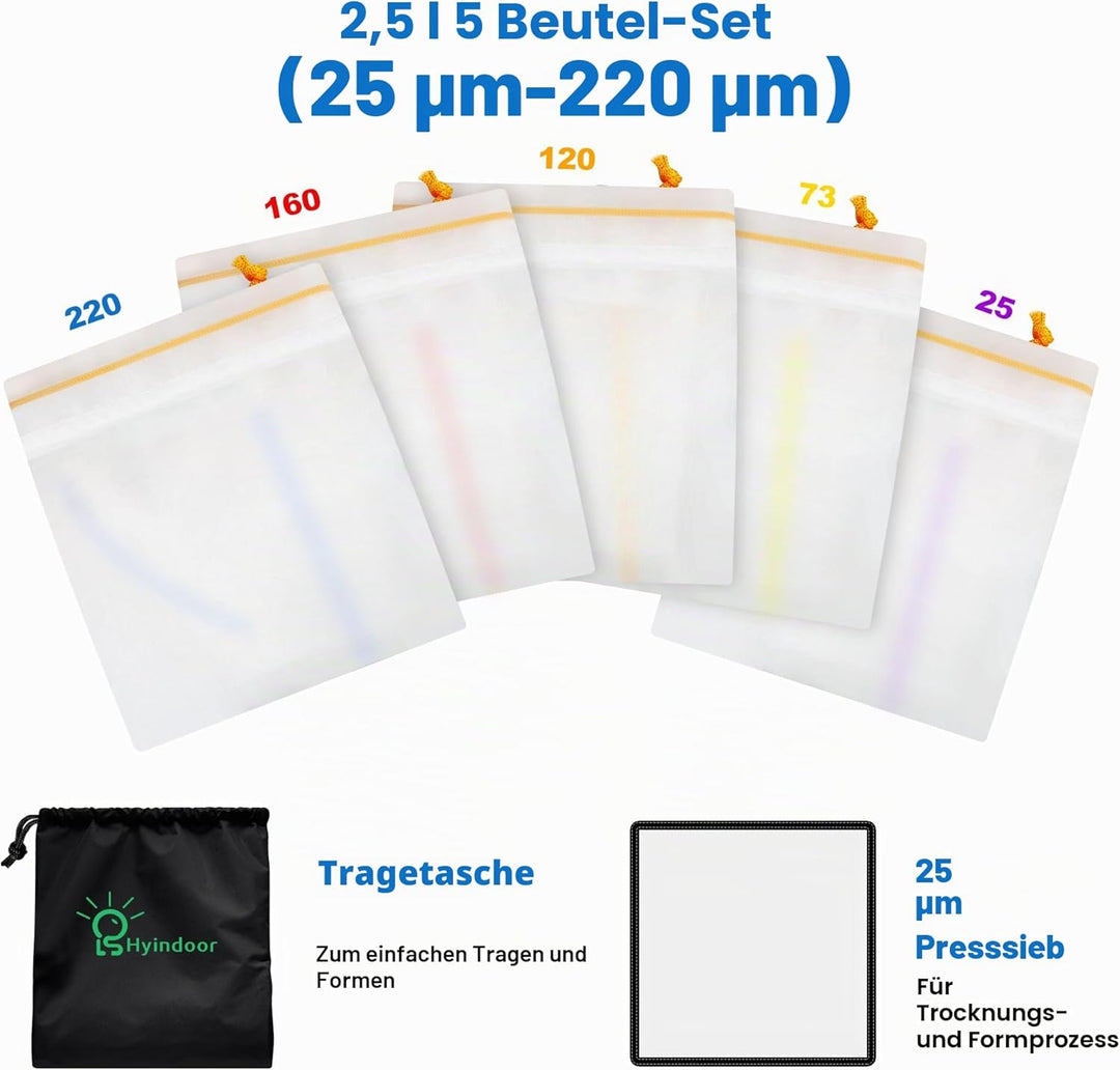Hyindoor Bubble Bags All Mesh 5 Gallonen 5 Beutel Set Krautig EIS Essenz Extractor Kit für Kräuterex