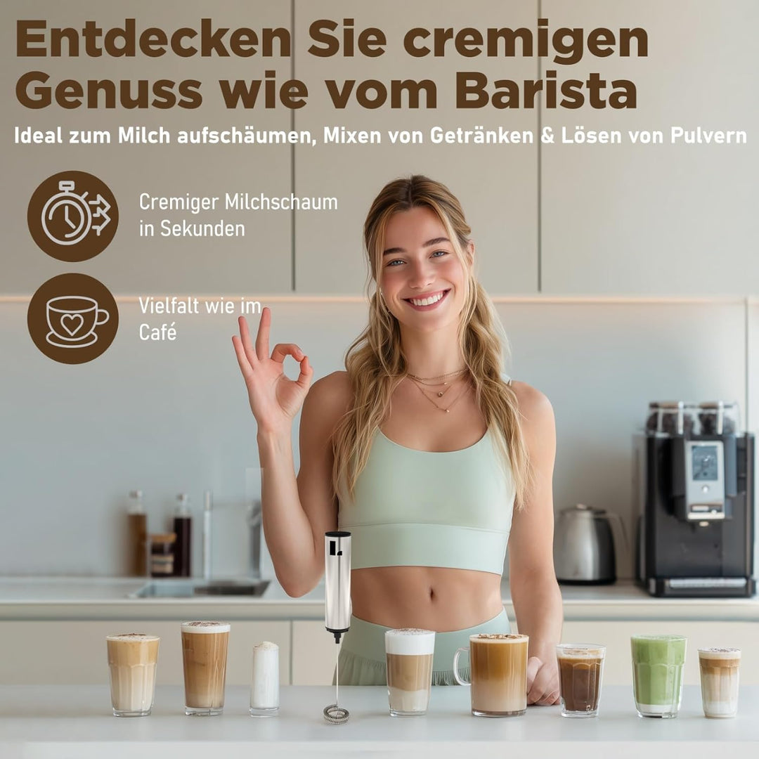 LUNARIA Elektrischer Milchaufschäumer Stab – Akku & USB – Handheld Milchschäumer Quirl Rührstab für