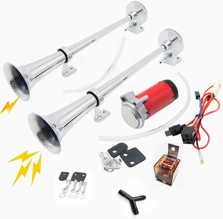 YIYIDA Autohupe Elektrische Hupe Car Horn 12V Schiffshupe Zink Chrom Silber Doppelrohr 170 dB Air Ho