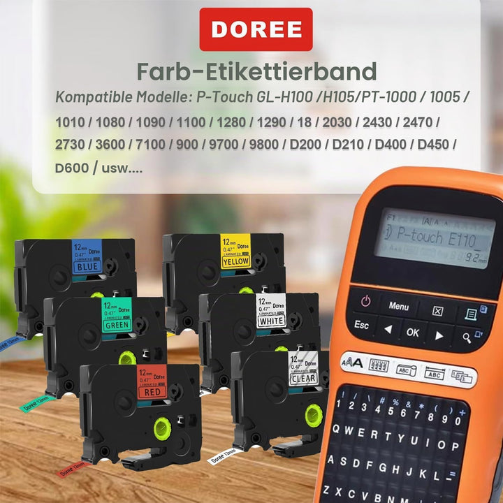 DOREE 6Pack Tze131,Tze231,TZe431,Tz531,Tz631,Tz731 UV-beständig bänder 12mm