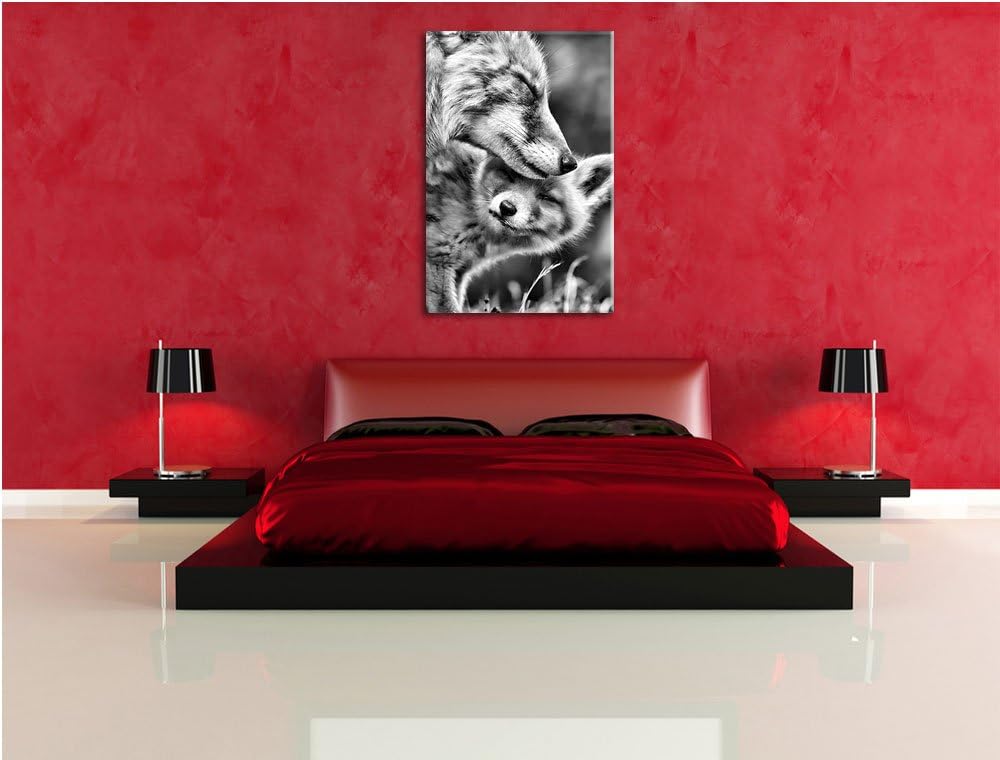 Pixxprint Kuschelnde Füchse / 100x70cm Leinwandbild bespannt auf Holzrahmen/Wandbild Kunstdruck Deko