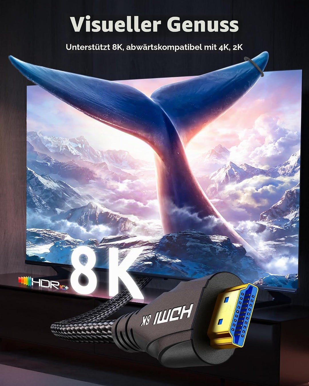 8K HDMI Kabel 4 Meter - High Speed HDMI Kabel 48Gbps, 8K 60Hz, 4K 120Hz, Geflochten, eARC, ARC, HDCP