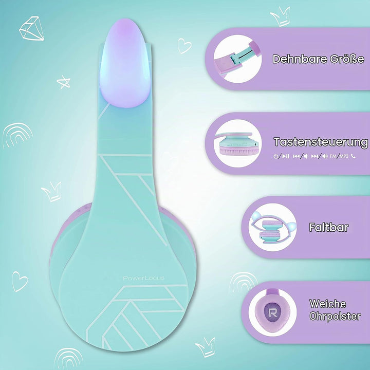 Kinder Kopfhörer, PowerLocus KinderKopfhörer Bluetooth mit 85dB Lautstärkebegrenzung, Faltbar mit Tr