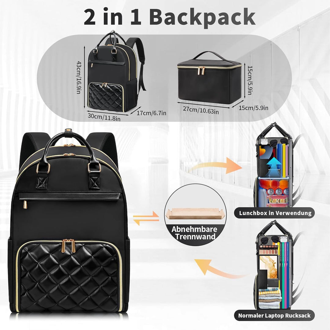Jetviivid Lunch Rucksack Damen, Laptop Rucksack 15,6 Zoll mit Isoliertes Kühltasche, 2-in-1 Arbeitsr