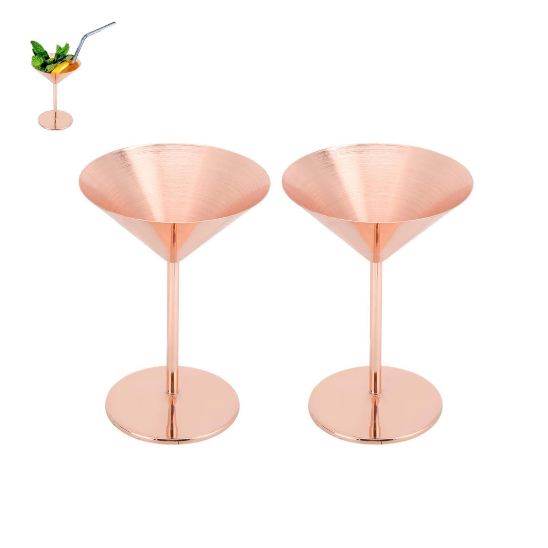 Beufee 2 Stück Metall-Martini-Gläser, Edelstahl-Martini-Gläser, Cocktailgläser, Roségold, Martini-Ke