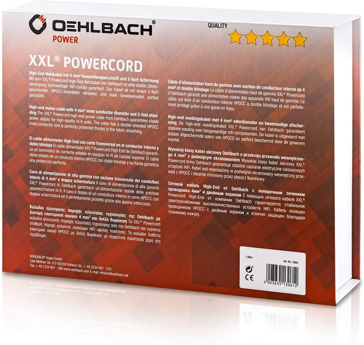 Oehlbach XXL Powercord - High End Stromkabel - HPOCC Netzkabel mit 4mm² Innenleiterquerschnitt & 2-F