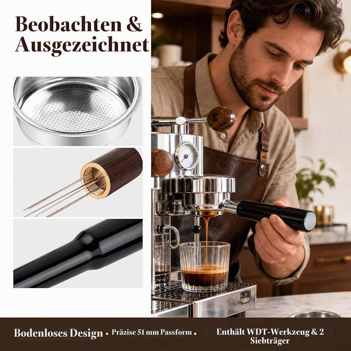 Siebträger Ohne Boden 51mm 3 Nasen Kompatibel mit DeLonghi Dedica EC680 EC685 EC885, 2x Edelstahl Si