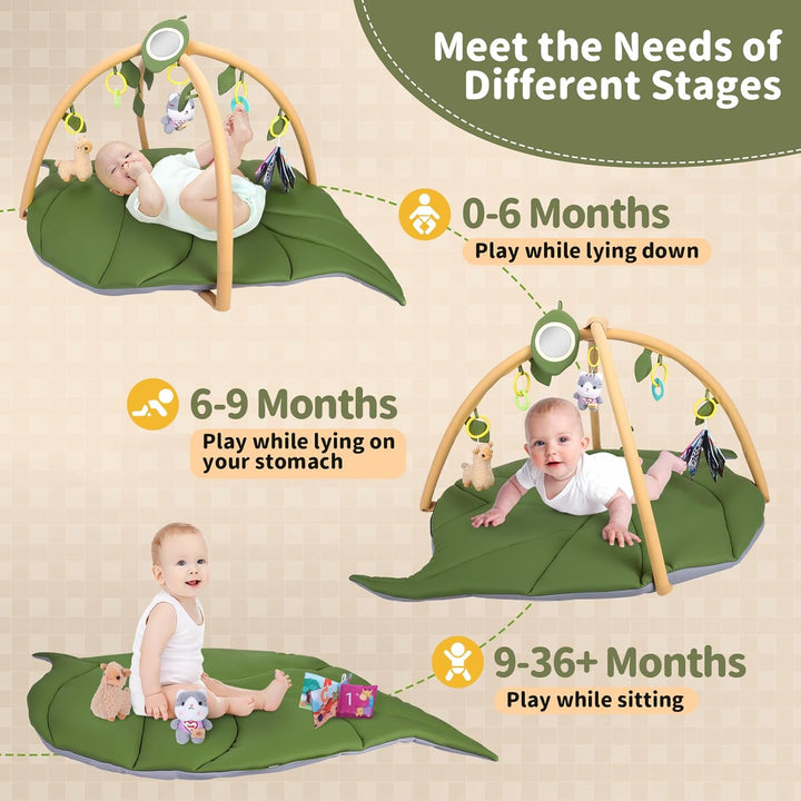 Spielbogen Baby, Krabbelmatte mit Spielbogen Blattförmig, Extra Weiche Baby Spieldecke 0-6-12-18 Mon