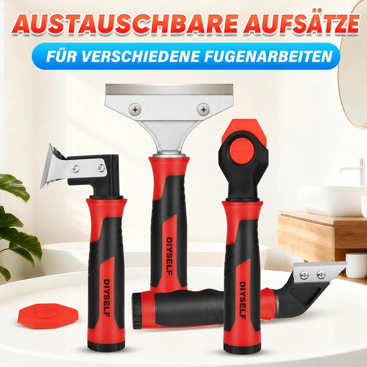 DIYSELF 4-in-1 Glasschaber-Set mit Silikonentferner und Dichtungsschaber Rot, Rot