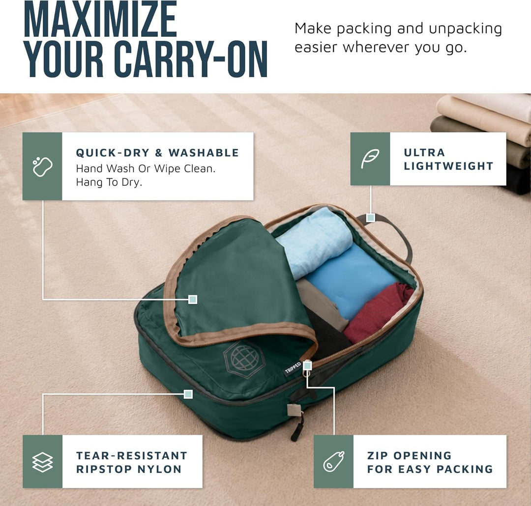 TRIPPED Travel Gear Reise-Kompressions-Packwürfel, Koffer- und Rucksack-Organizer für Kleidung, Grün