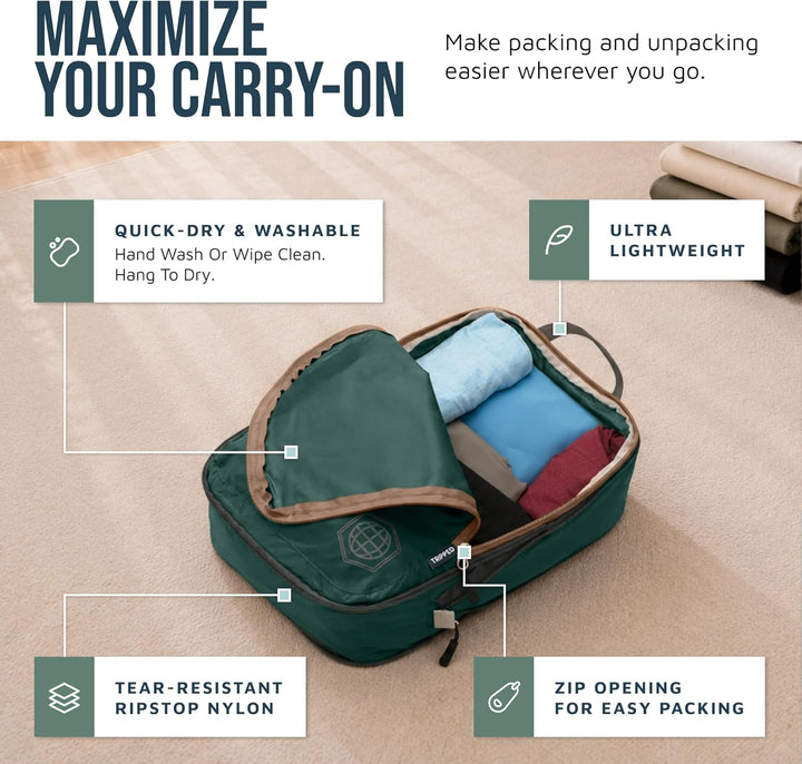 TRIPPED Travel Gear Reise-Kompressions-Packwürfel, Koffer- und Rucksack-Organizer für Kleidung, Grün