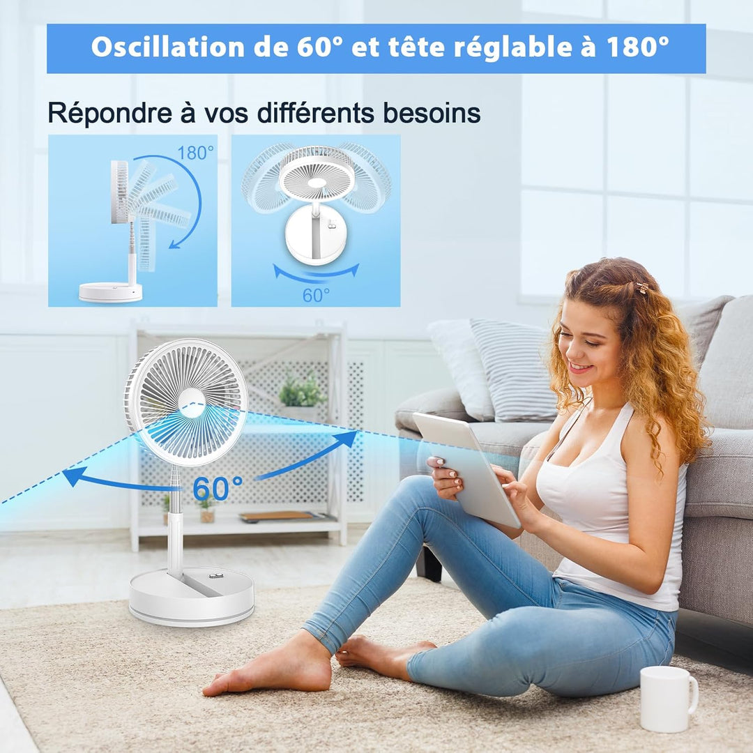 LBSTP 8 Zoll Ventilator Faltbarer mit Fernbedienung, 8000mAh Akku USB Standventilator Fans Tragbarer