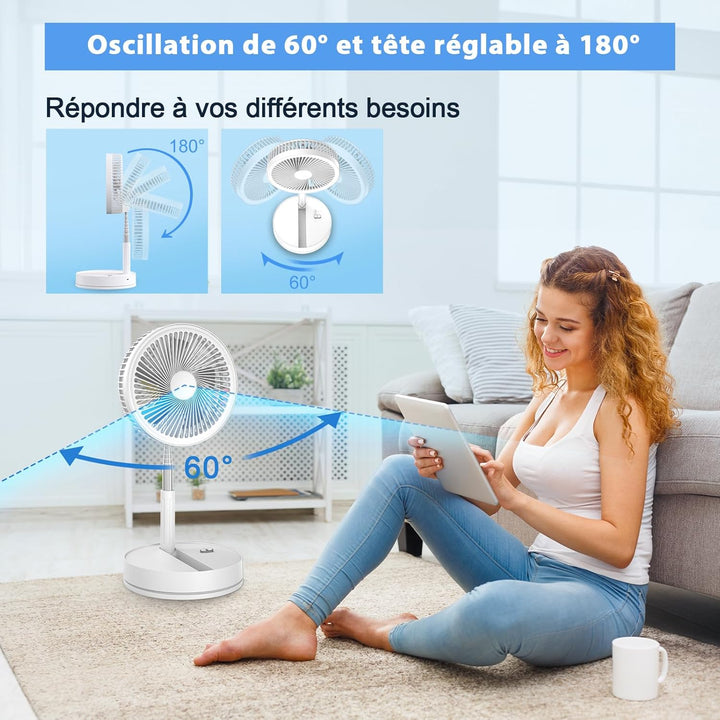 LBSTP 8 Zoll Ventilator Faltbarer mit Fernbedienung, 8000mAh Akku USB Standventilator Fans Tragbarer