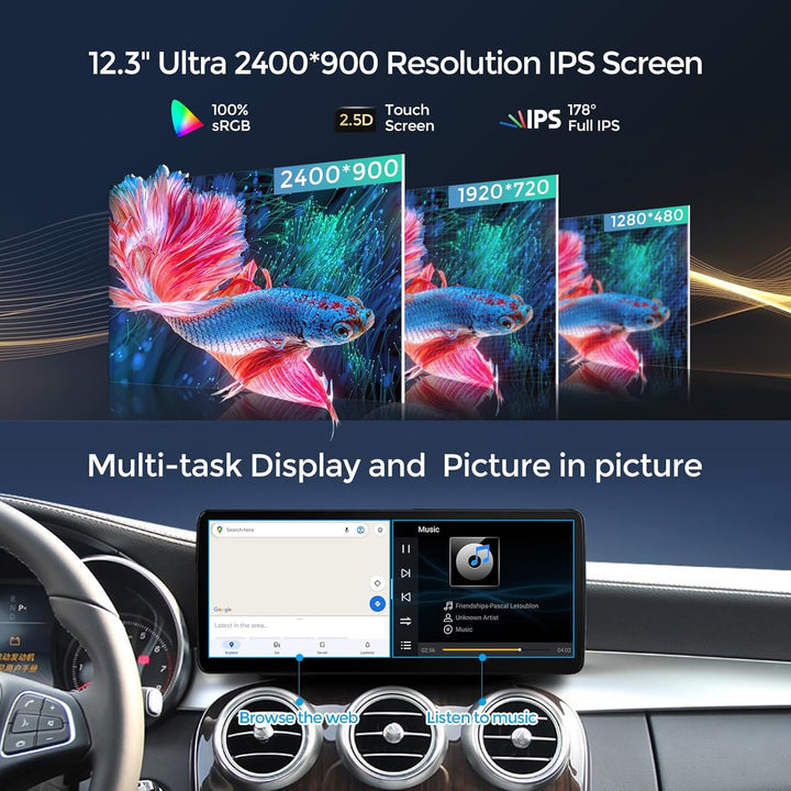 12.3" 2K HD Car Radio Screen 8GB+128GB Android 14.0 GPS for Mercedes C W205 GLC X253 NTG 5.0 8-Core