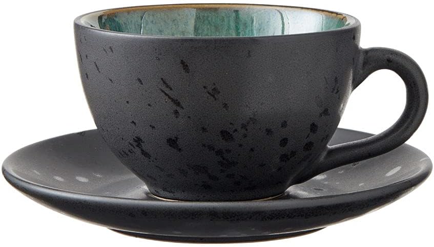 BITZ Tassen, Kaffeetassen mit Untertasse, Steingut, 24 cl, 4er-Set, Blau, Grün, Hellblau, Grau
