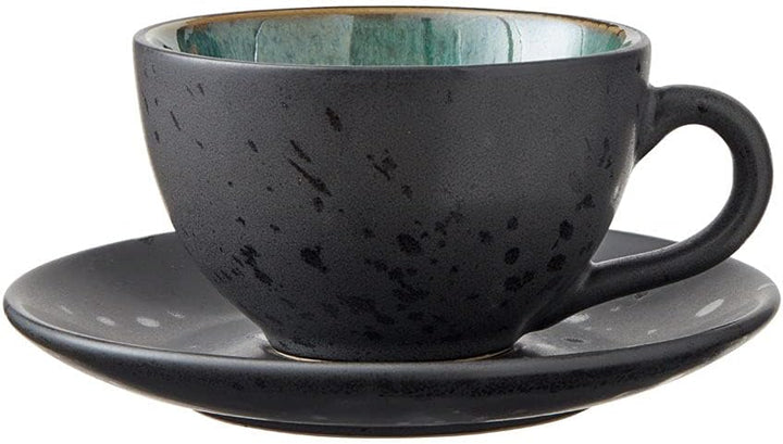 BITZ Tassen, Kaffeetassen mit Untertasse, Steingut, 24 cl, 4er-Set, Blau, Grün, Hellblau, Grau
