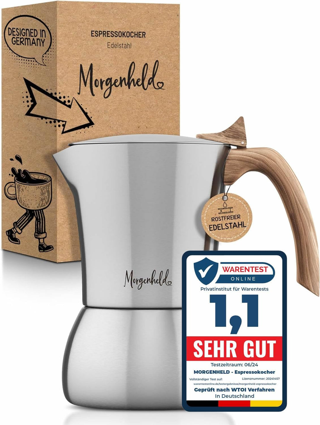 FLOW Premium Espressokocher aus Edelstahl 4 Tassen 200ml Induktion Espressokanne Espressomaker für z