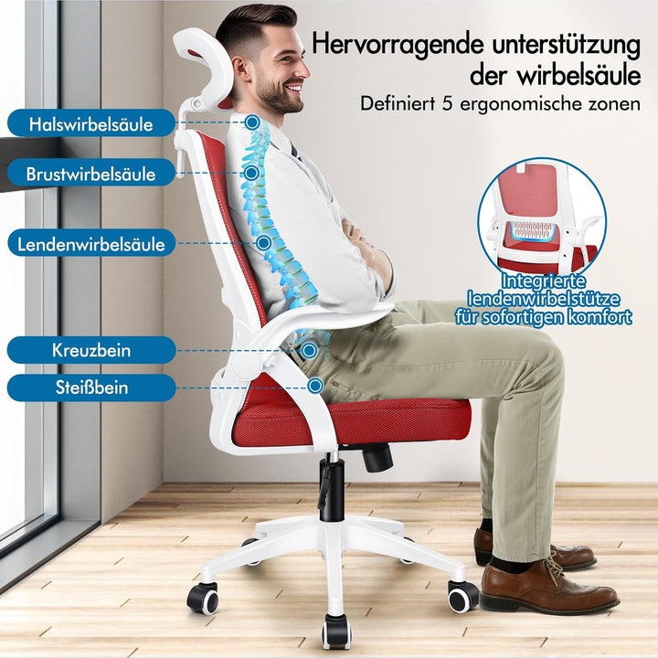 ALFORDSON Bürostuhl, Sessel mit Kopfstütze, Computer-Schreibtischstuhl mit Lordosenstütze, Drehstuhl
