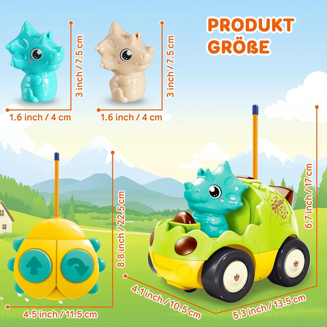 Pup Go Kleinkind Dinosaurier RC Cartoon Auto mit Musik und Lichtern, 2 austauschbare Puppen, Erste F