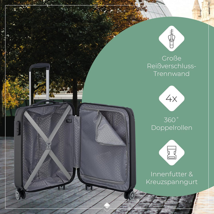 travelite 4-Rad Handgepäck Koffer erfüllt IATA Bordgepäckmass, Gepäck Serie CITY: Robuster Hartschal