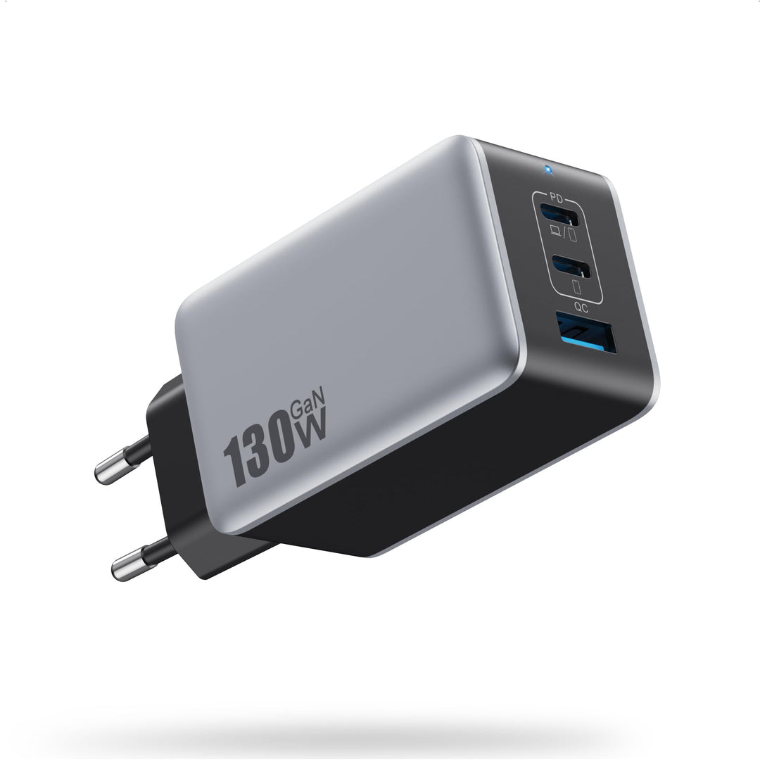 130W USB C Ladegerät, 3-Port GaN IV USB C Netzteil Laptop Ladegerät, 65W PD/PPS/QC Schnellladegerät
