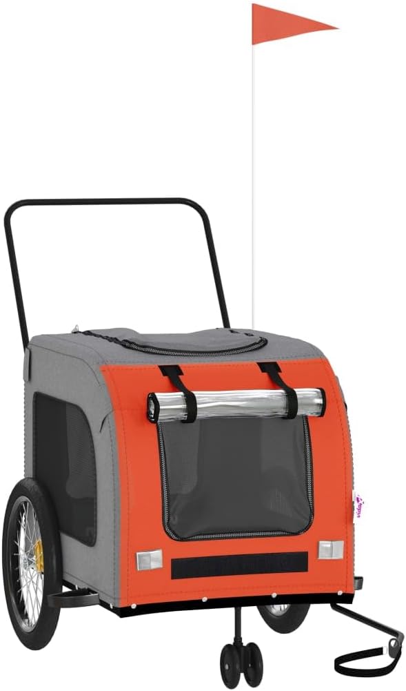 vidaXL Fahrradanhänger Hunde Schwarz und Grau Oxford-Gewebe und Eisen Orange 68 x 134 x 73 cm, Orang