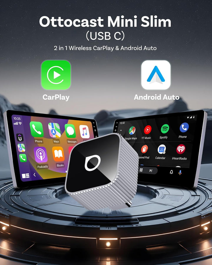 OTTOCAST MINI 3.0 Slim 2026 Upgrade Wireless CarPlay & Android Auto Adapter, 2-in-1 Dongle, Wandelt