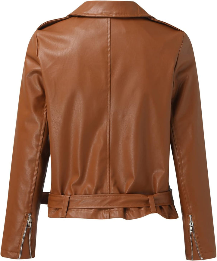 Damen Kunstlederjacke Moto Biker Lederjacke Reversjacke Für Lokomotiven Kurz Geschnittenes Oberteil