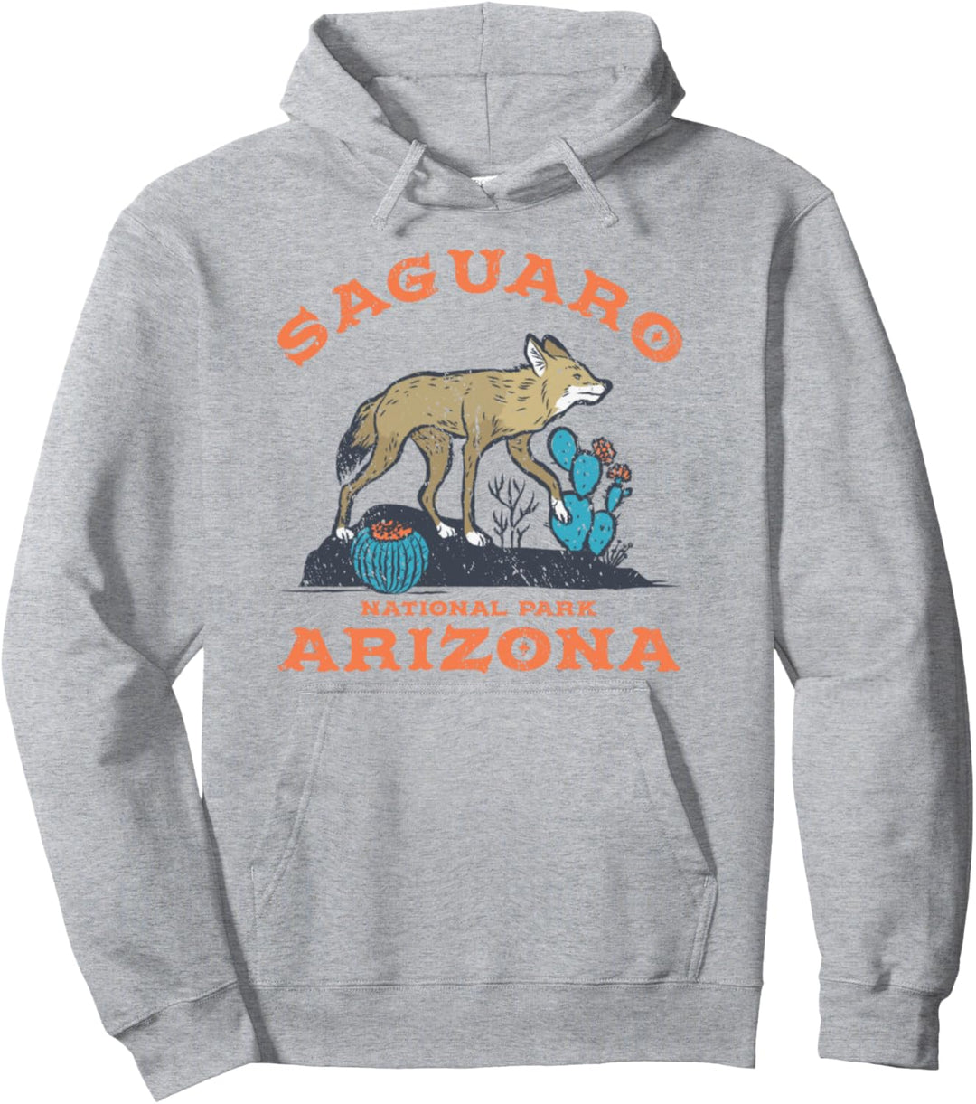 Vintage Retro Saguaro Kaktus Coyote Arizona National Park Pullover Hoodie