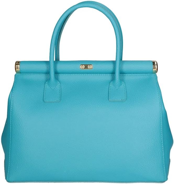 Gave Lux Damen Handtasche Echtleder Dollaro Doppelfach Abnehmbarer Schultergurt Made in Italy Turquo