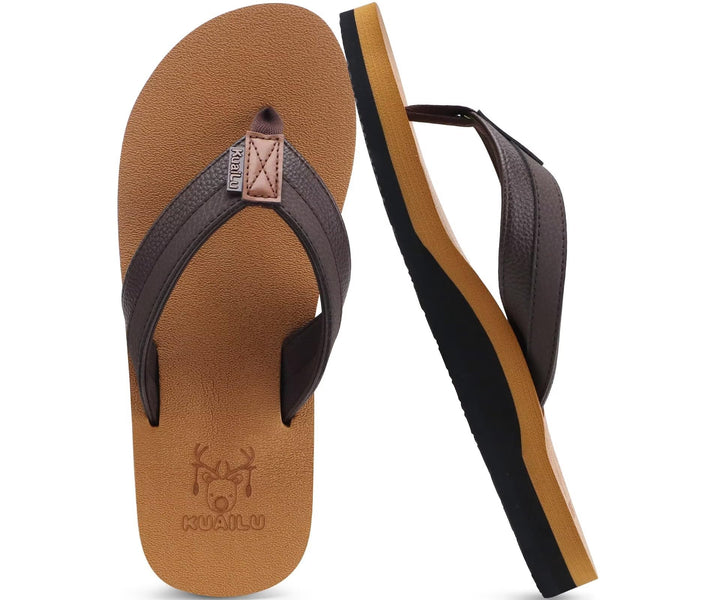 KuaiLu Flip Flops Herren Synthetik Leder Bade Sandalen Comfy Breite Füsse Badelatschen Yoga Schaum S