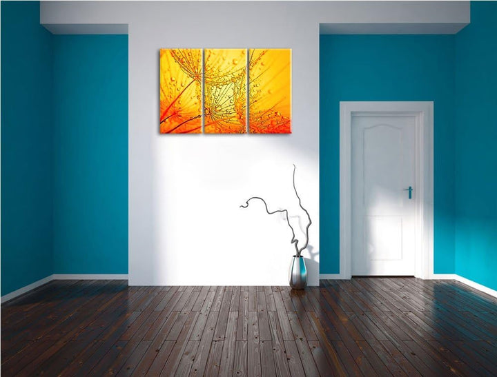 Pusteblumen Schirmflieger mit Tau Spezial 3-Teiler Leinwandbild 120x80 Bild auf Leinwand, XXL riesig
