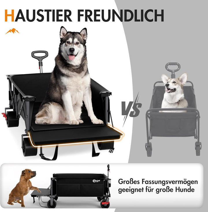 Portal Bollerwagen faltbar XXXL 600L Grosse Ladefläche 180kg Belastbar Ultrabreit Handwagen mit Seit