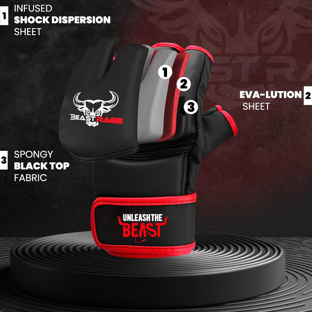 BEASTRAGE MMA Handschuhe für Männer und Frauen,Martial Arts Mitts Grappling Sparring,Ventilated Palm