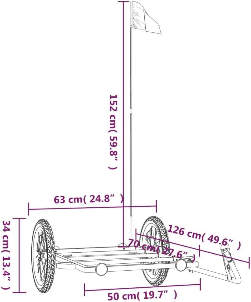 Fahrradanhänger Schwarz 122x53x Eisen mit für Lastentransport, klappbar, gefedert, mit Kupplung, Sic
