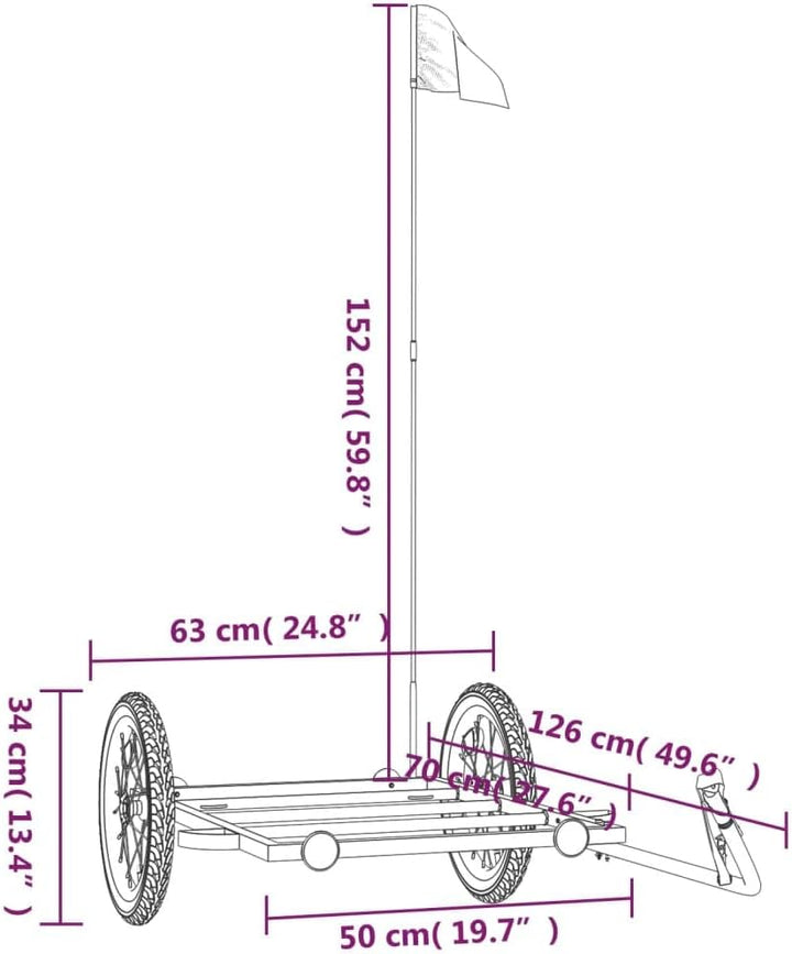 Fahrradanhänger Schwarz 122x53x Eisen mit für Lastentransport, klappbar, gefedert, mit Kupplung, Sic