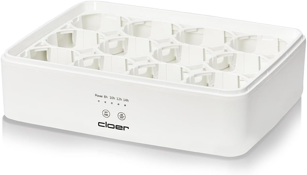 Cloer 9921 Joghurtbereiter für 12 Gläser, je 150 ml Fassungsvermögen, für Joghurt und Fermentkulture
