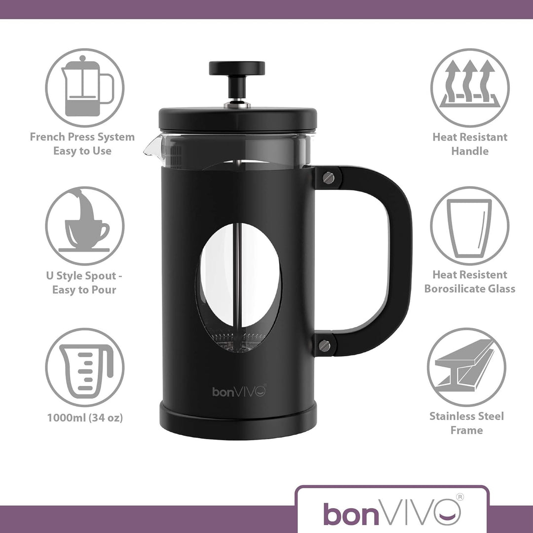 bonVIVO French Press Kaffeebereiter - Coffee Maker in Kupfer-Optik - Kaffekanne aus Glas m. Edelstah
