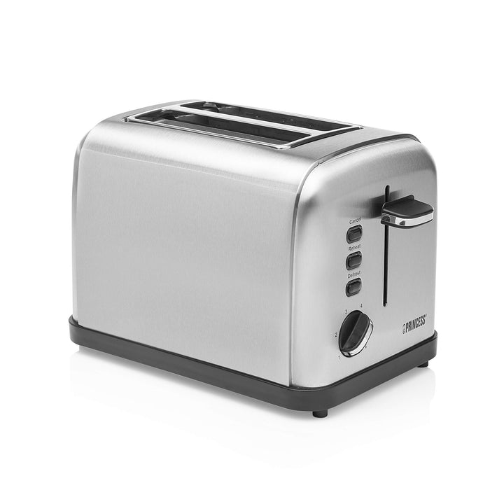 Princess Edelstahl Toaster mit zwei Schlitze – herausnehmbares Krümmelfach - Auftau-, Aufwärm- & Sto