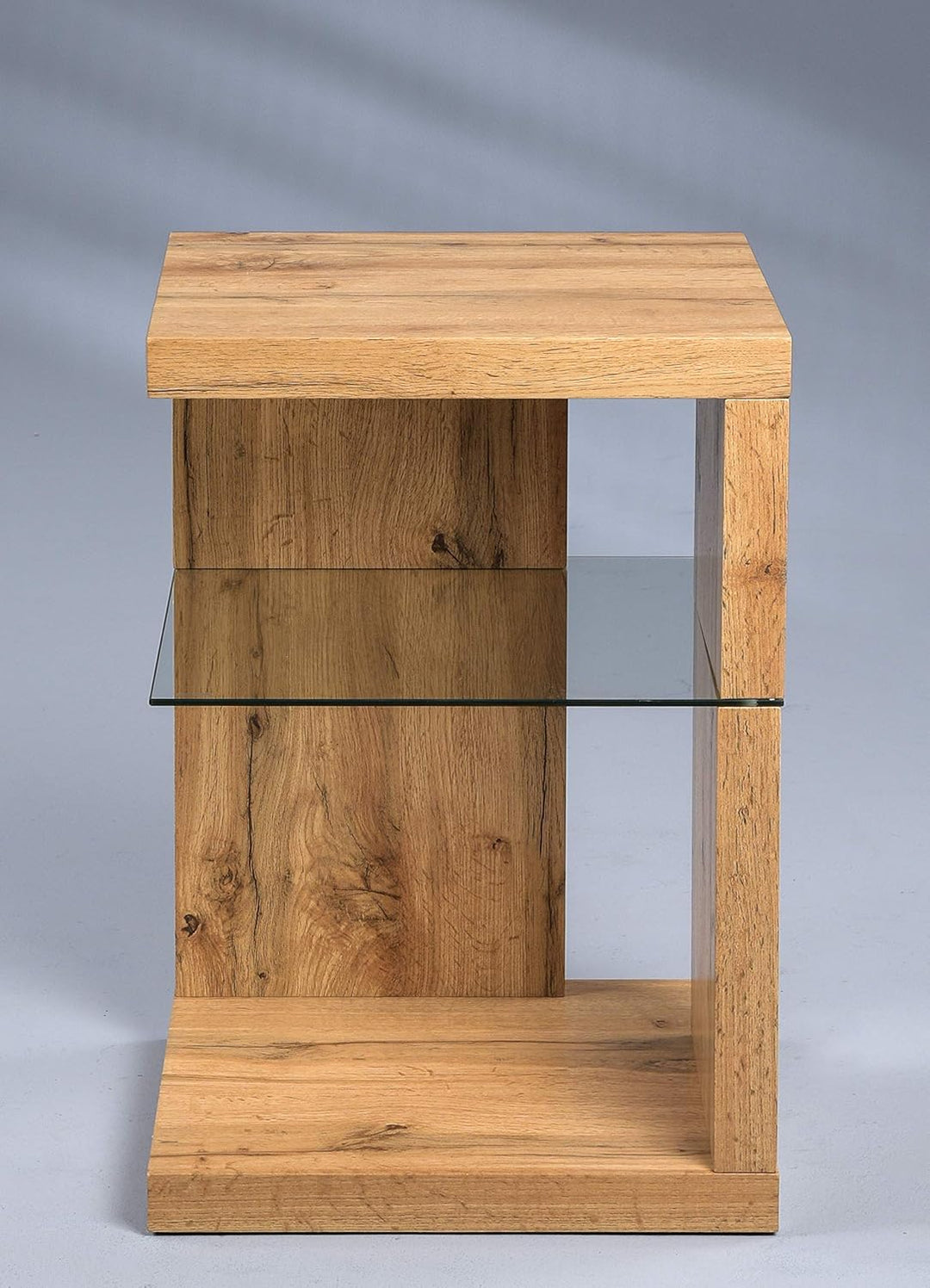 HomeTrends4You Domingo Beistelltisch/Nachttisch, MDF, Sicherheitsglas, Wildeiche,