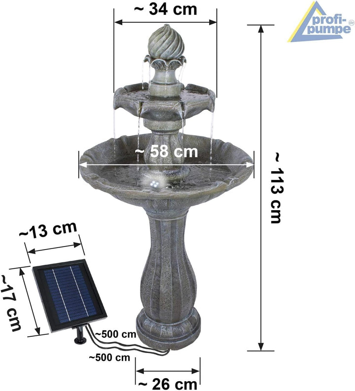 Solar Gartenbrunnen Brunnen Solarbrunnen Klassik-Garten mit Li-Ion-Akku &amp; LED-Licht, Zierbrunnen Was