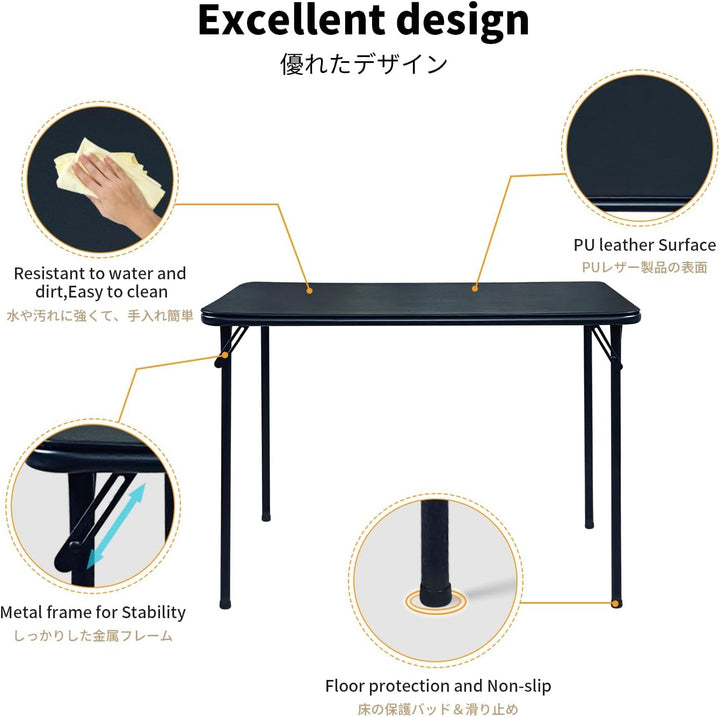 BOOSDEN Klapptisch und Klappstuhl, Schmal Schreibtisch mit Stuhle, Essgruppe, Klapptisch 46.5X97X70c