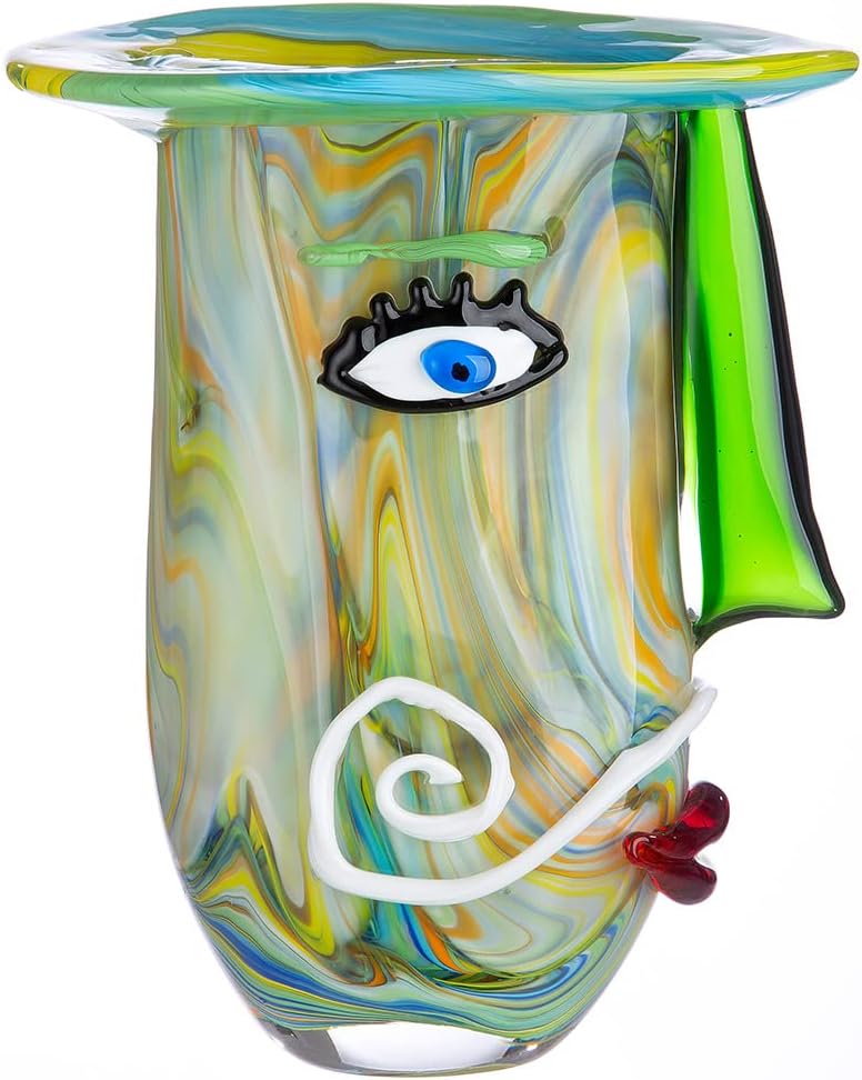 GILDE GLAS art Deko Vase - Gesichtsvase aus Glas - Kunstobjekt, Blumenvase Glasvase - Farbe: Grün Hö