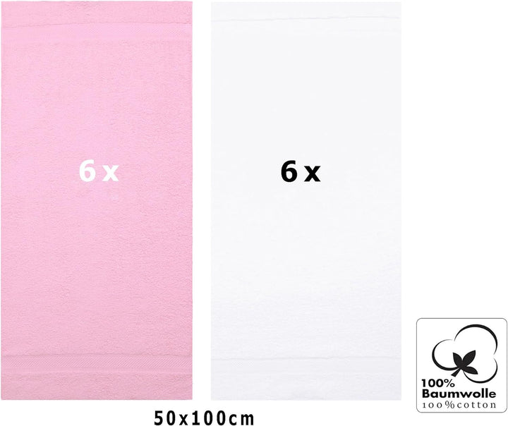 Betz 12 Stück Handtücher Palermo 100% Baumwolle 12 Handtücher Grösse 50 x 100 cm Farbe rosé und weis