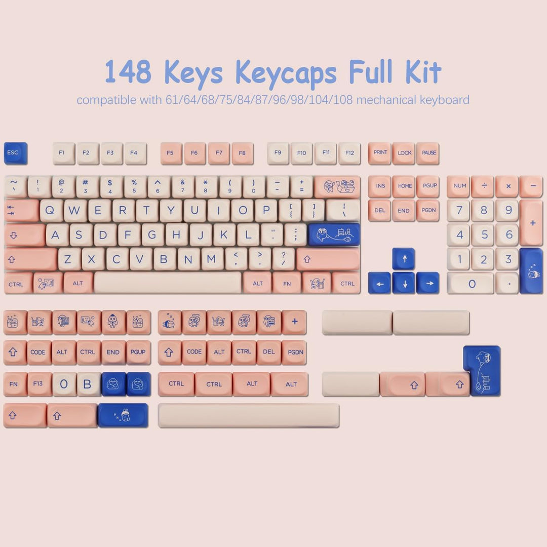 Sunzit Keycaps 148 Tasten PBT Keycaps Set MOA Profil Dye-Sub Niedliche rosa Keycaps Tastenkappen für